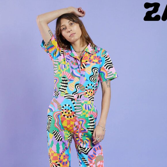 Nooworks Zander Schlacter Geometric Print Romper Shortalls *READ* sz M - Picture 10 of 10